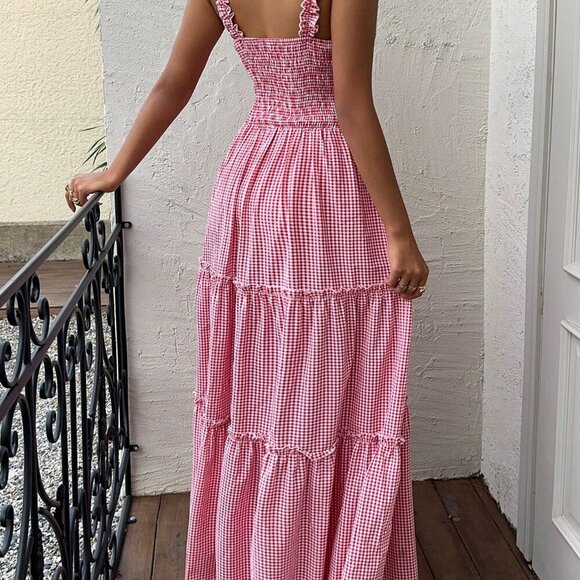 Red And White Casual Women's Elegant Flowy Dress - Picture 5 of 8